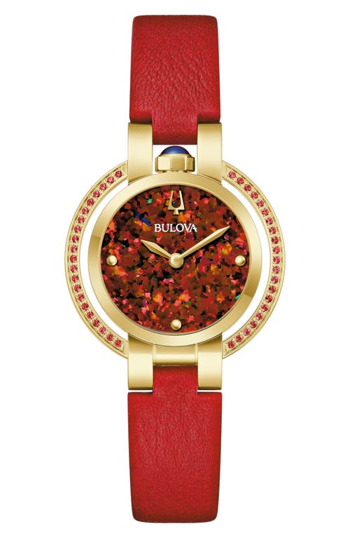 BULOVA Rubaiyat Synthetic Fire Opal Leather Strap Watch, 30.5mm in Red 