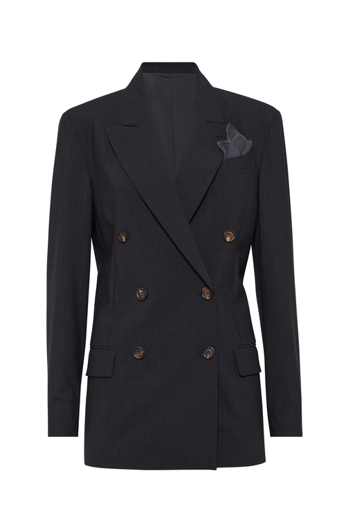 Brunello Cucinelli Virgin Wool-blend Double-breasted Blazer In Lignite Grey