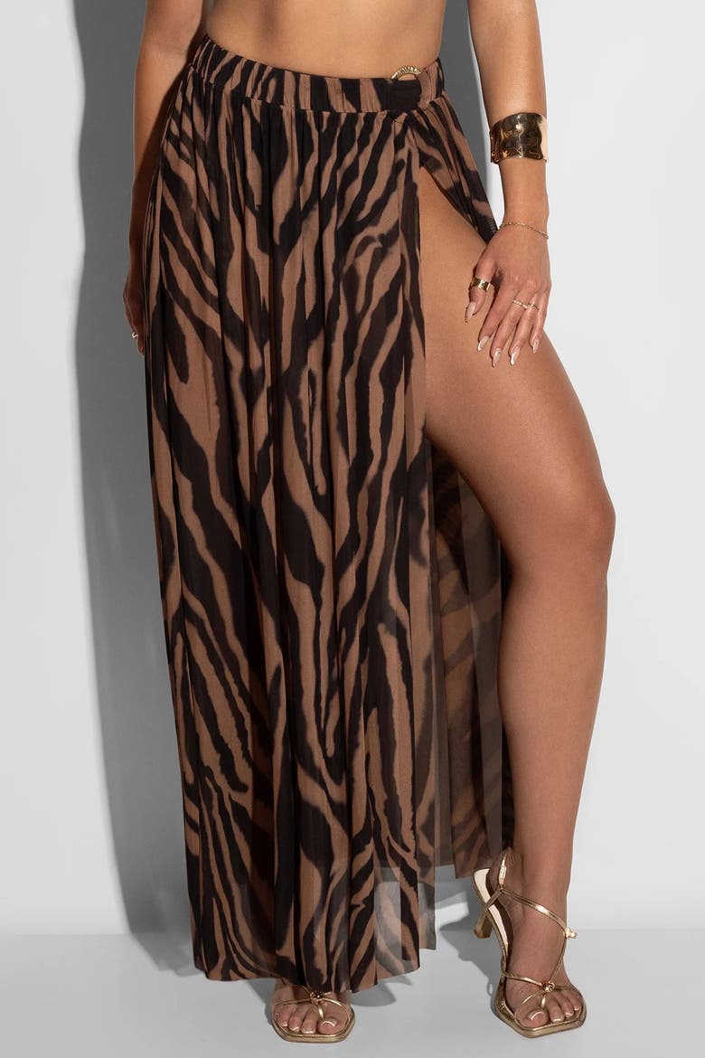 Sheer Slit Mini Cover-Up Skirt, Alternate, color, Mocha Zebra
