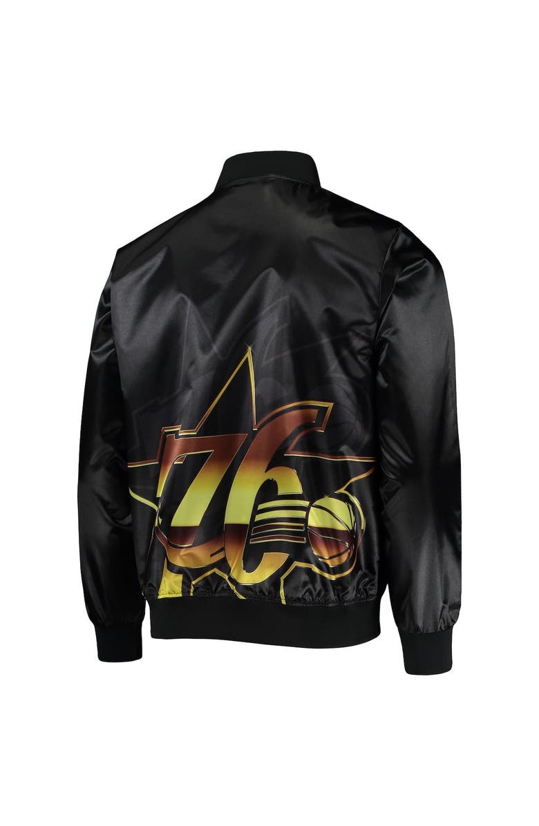 Mitchell & Ness Men's Mitchell & Ness Black Philadelphia 76ers Big Face 4.0 Satin Full-Zip Jacket, Alternate, color, 
