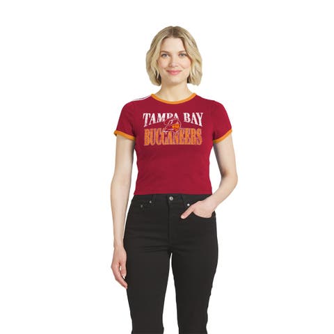 Women's WEAR by Erin Andrews Red Tampa Bay Buccaneers Cropped Throwback Ringer Baby T-Shirt
