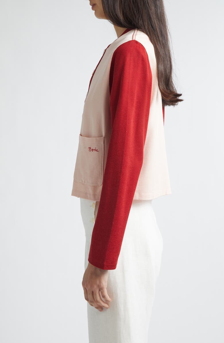 Bode Wonderland Colorblock Cardigan, Alternate, color, Red Pink