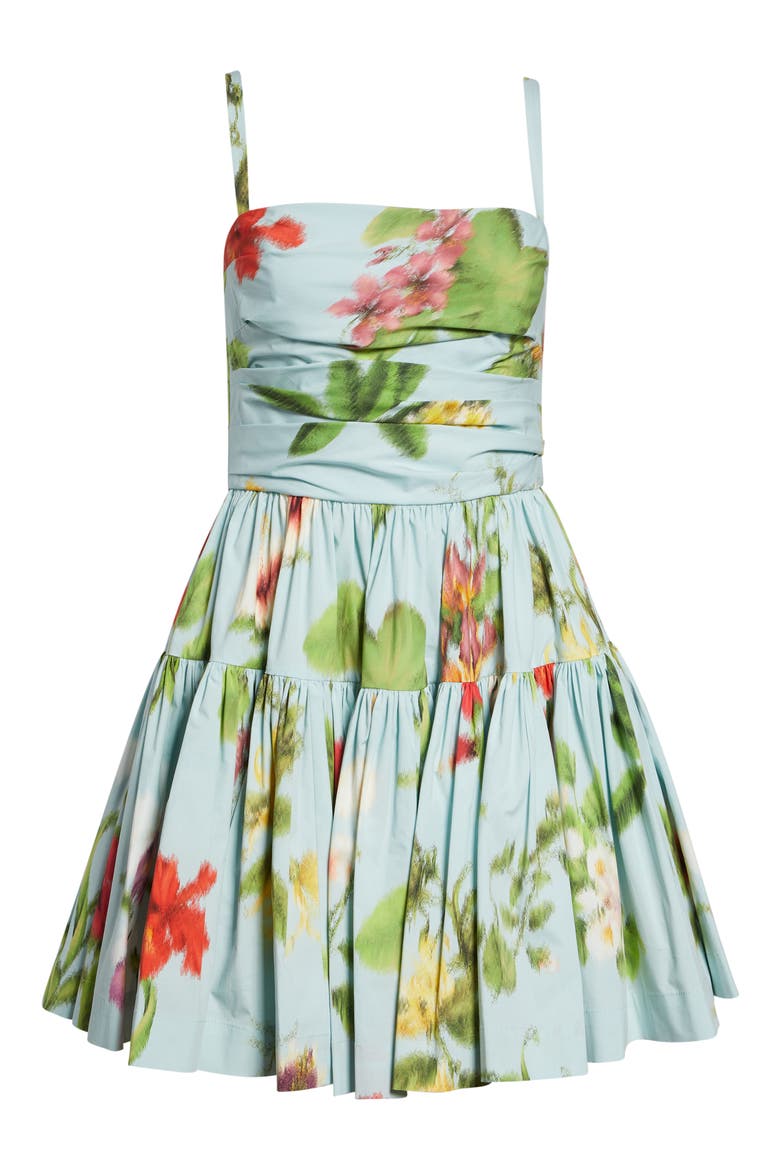 Chiné Floral Print Ruched Cotton Stretch Poplin Sundress, Alternate, color, SALTWATER MULTI