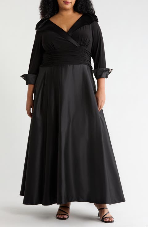 Rhinestone Button Cuff Sleeve Mixed Media Gown