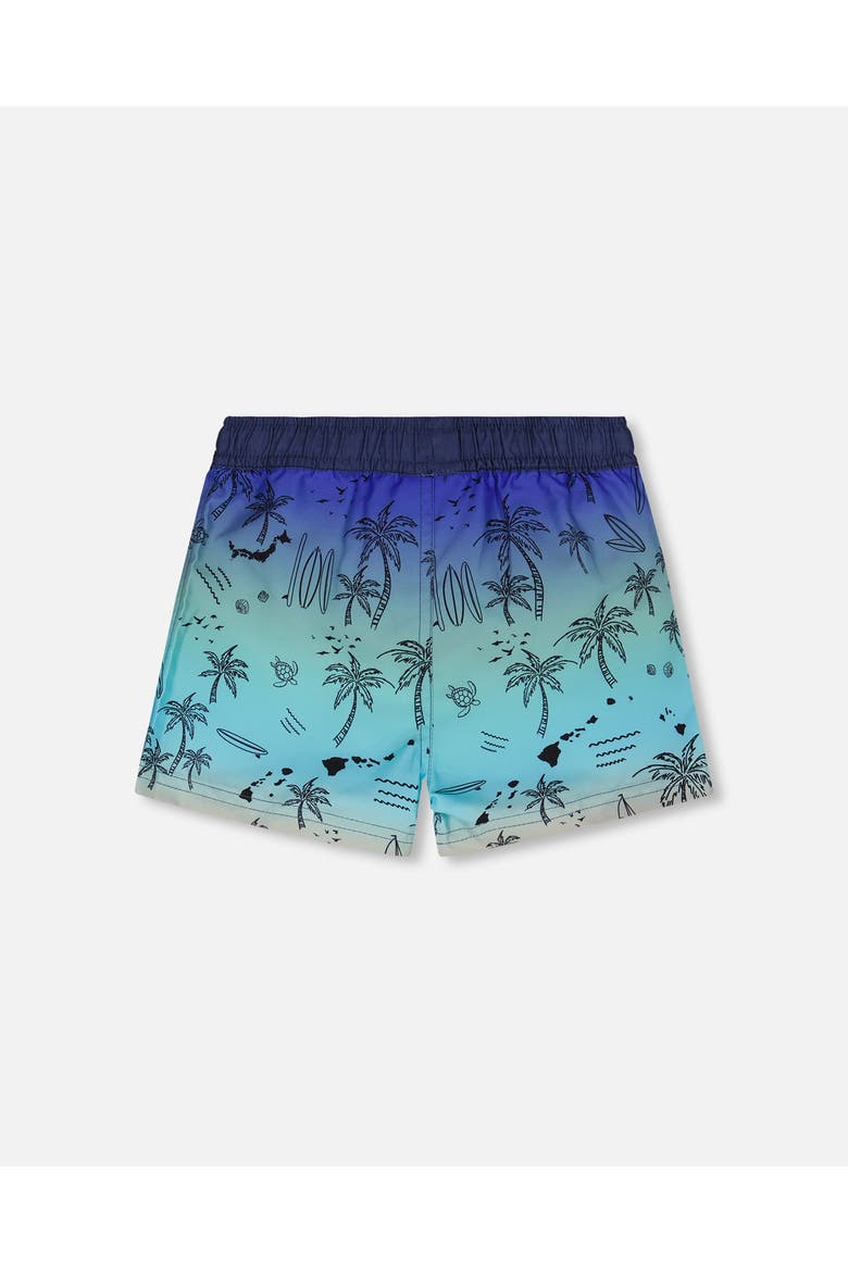 Mid Thigh Elastic Waist Beach Boardshorts, Alternate, color, Blue Beach Print