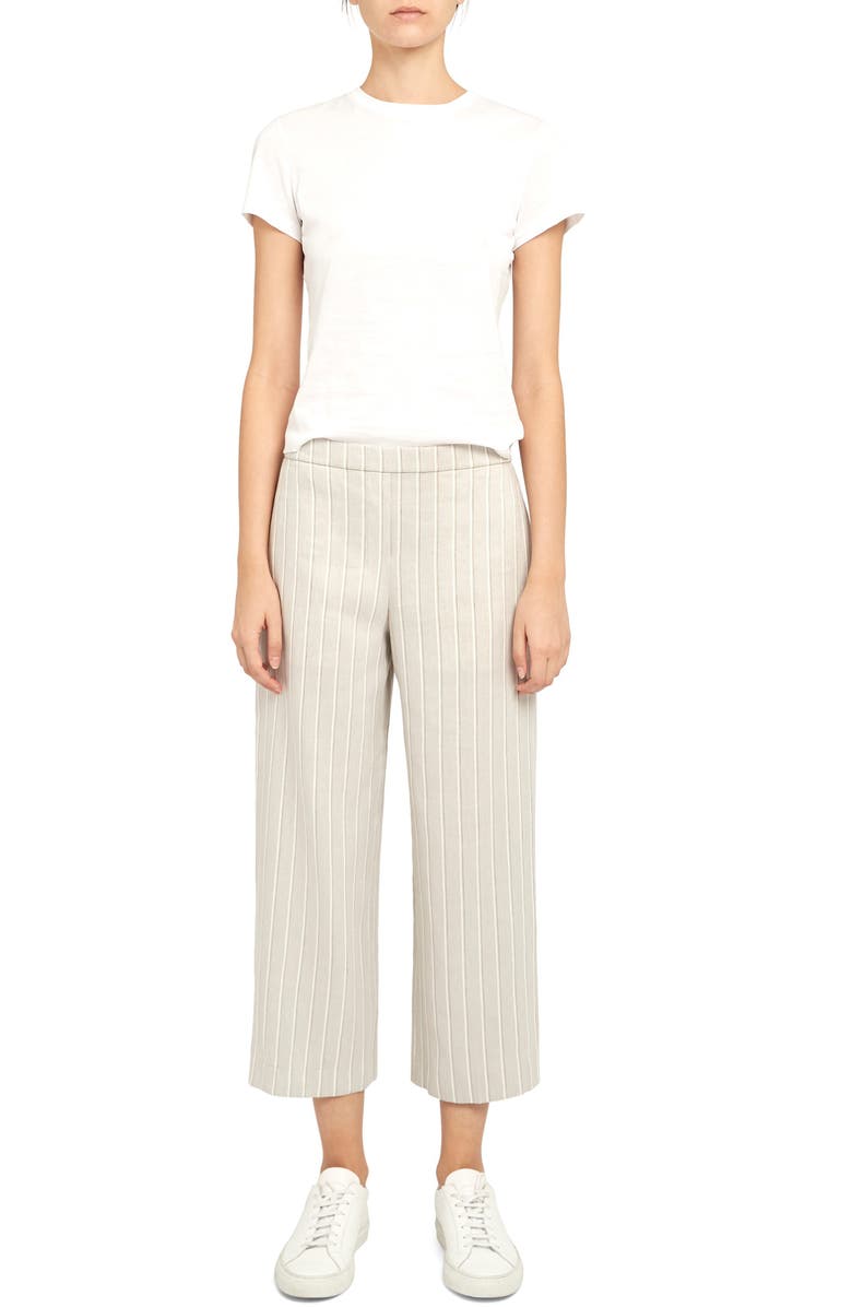 Theory Stripe Wide Leg Linen Blend Pull-On Pants, Alternate, color,
