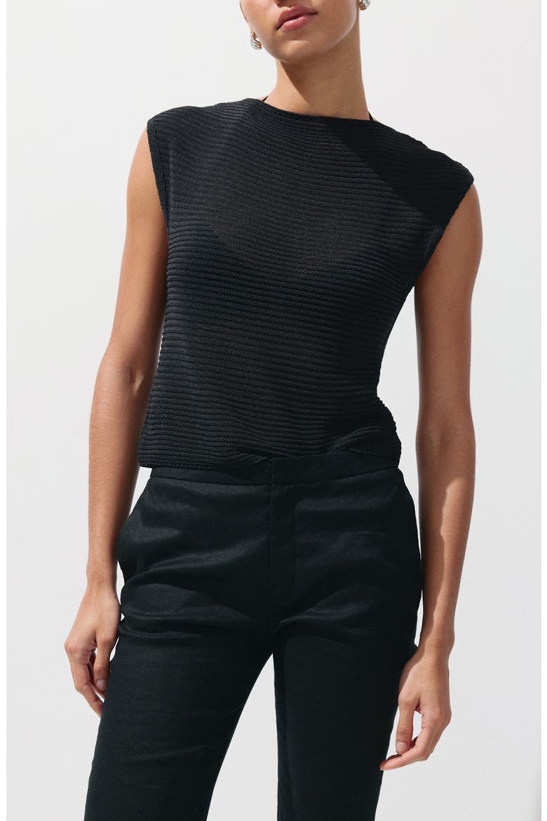 Short-Sleeved Crewneck Sweater, Main, color, BLACK