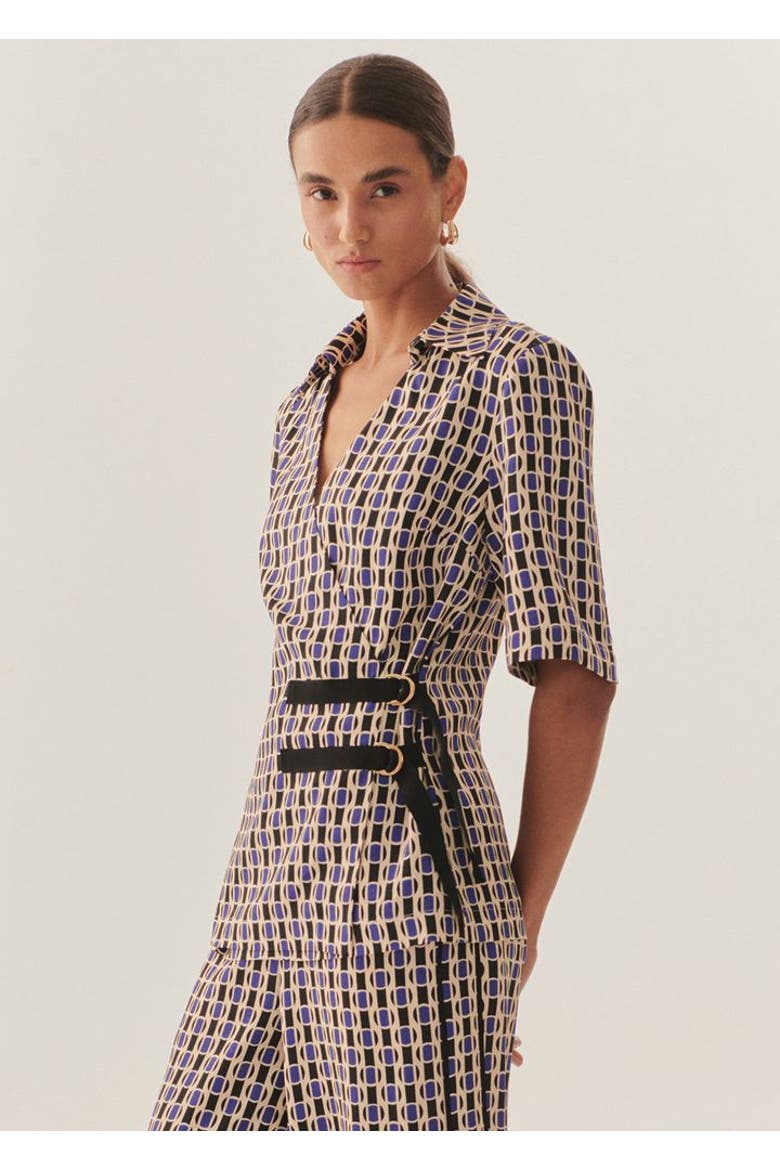 Madeline Belted Wrap Shirt, Alternate, color, Blue Patterned