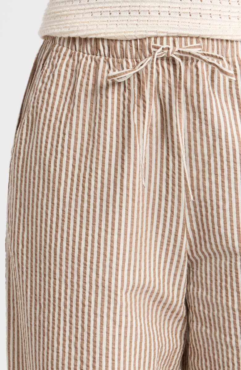Marine Layer Josie Stripe Seersucker Drawstring Pants, Alternate, color, Mocha Stripe