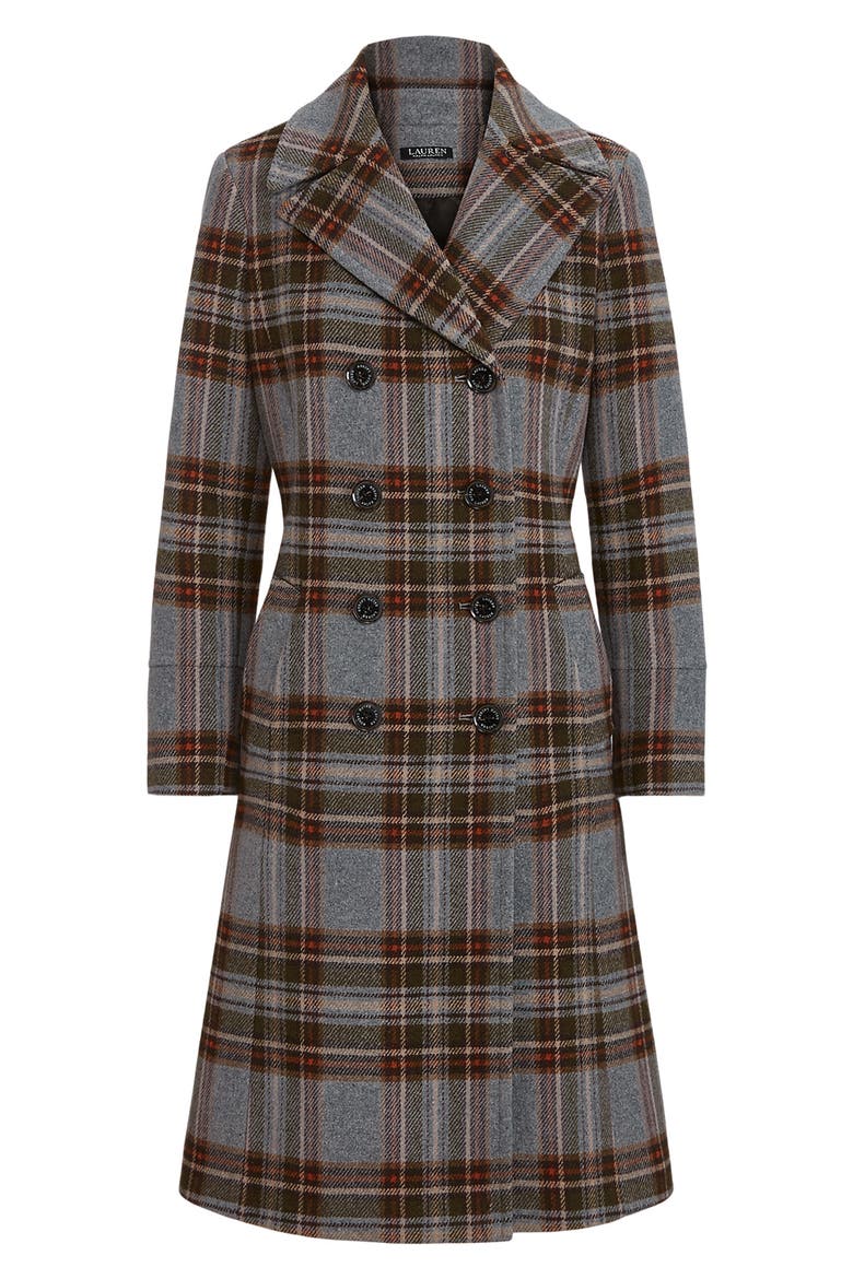 Plaid Double Breasted Wool Blend Long Coat, Alternate, color, HIGHLAND TARTAN