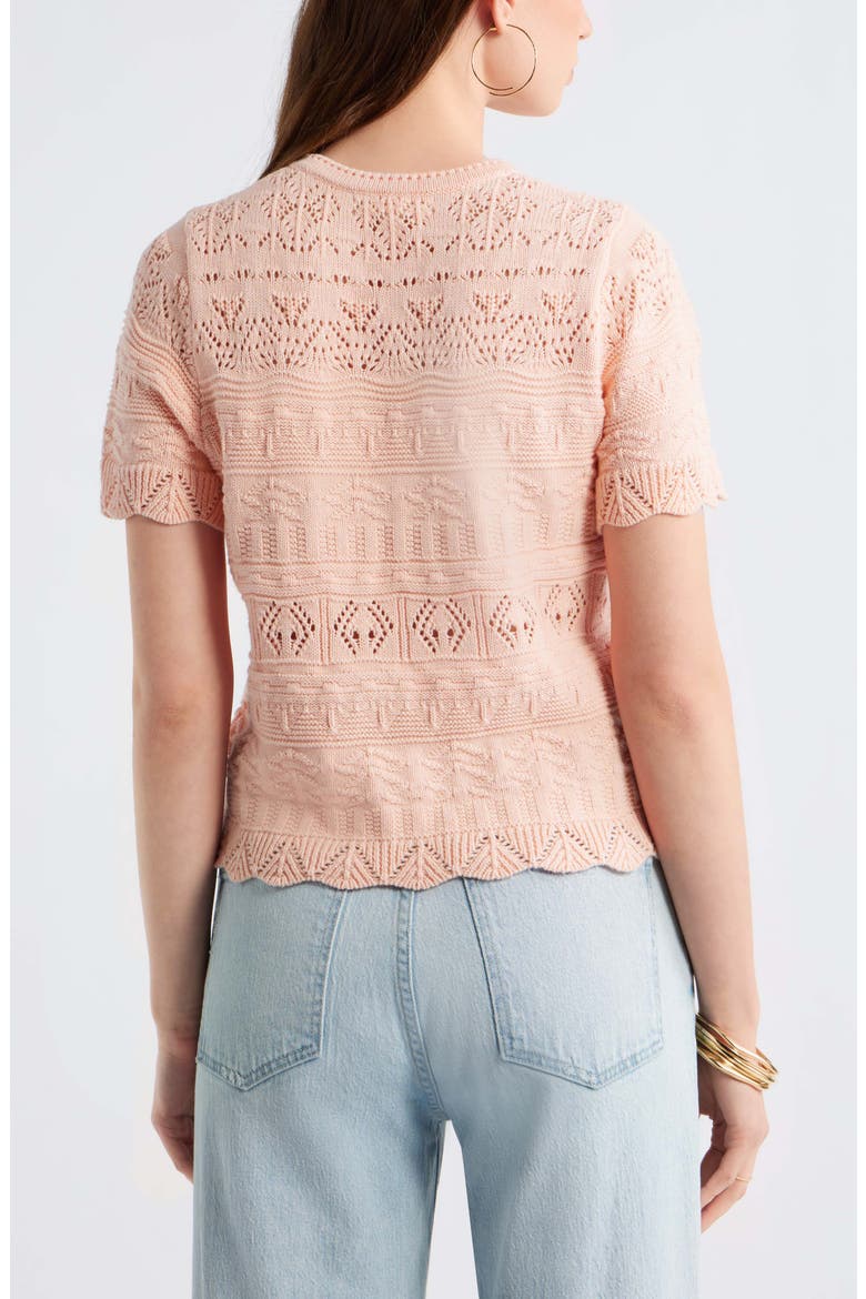 Pointelle Cotton Crewneck Sweater, Alternate, color, PINK TROPICS