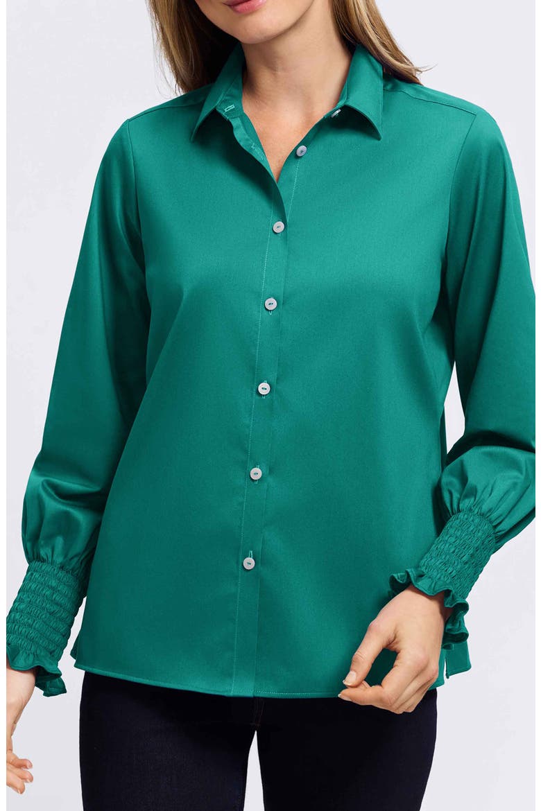 Avril Matte Sateen Button-Up Shirt, Main, color, EMERALD