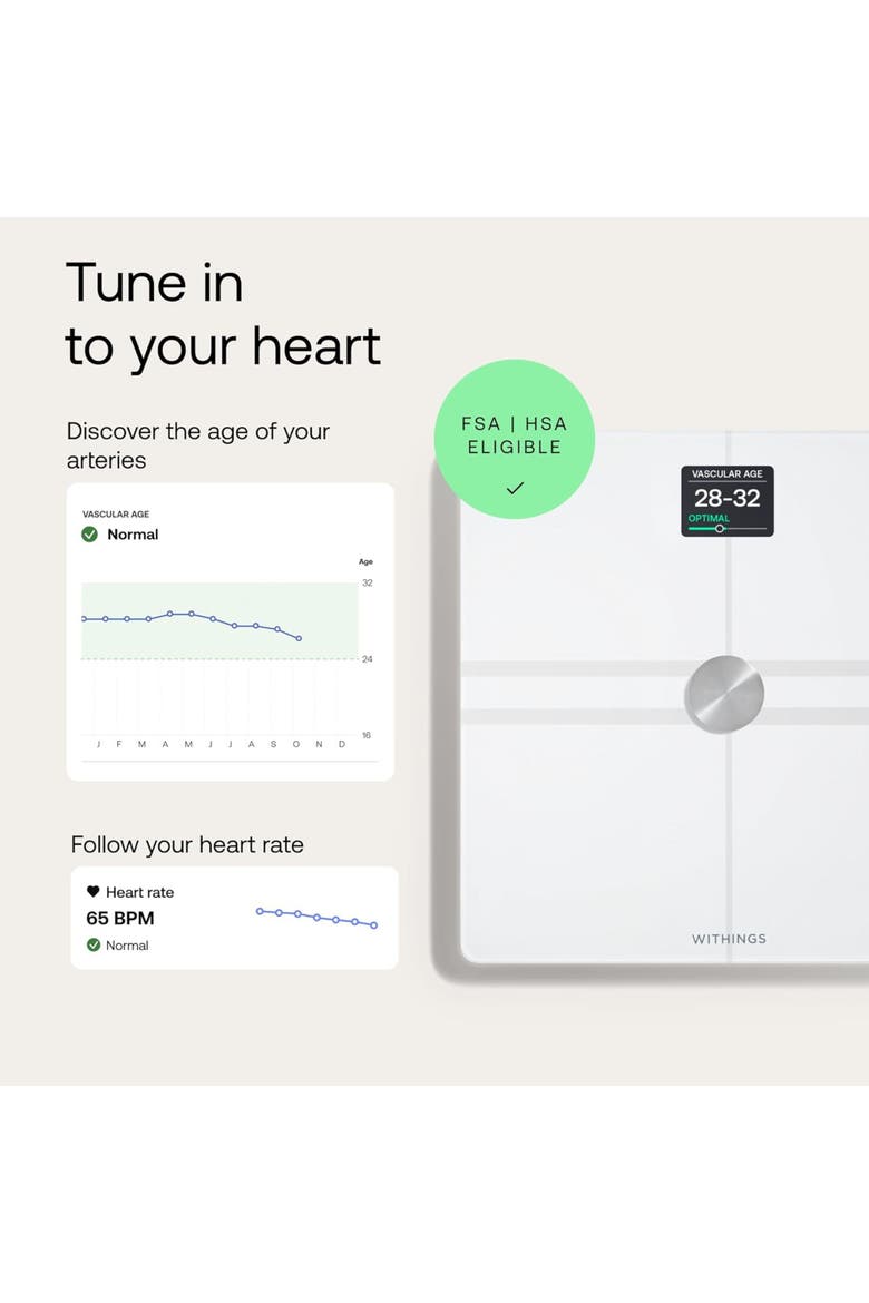 Body Comp - Scale for Body Weight and Complete Body Analysis, Wi-Fi & Bluetooth, Baby Digital Scale, Accurate Visceral Fat, Heart Health, Scales Compatible with Apple, FSA/HSA, Alternate, color, White
