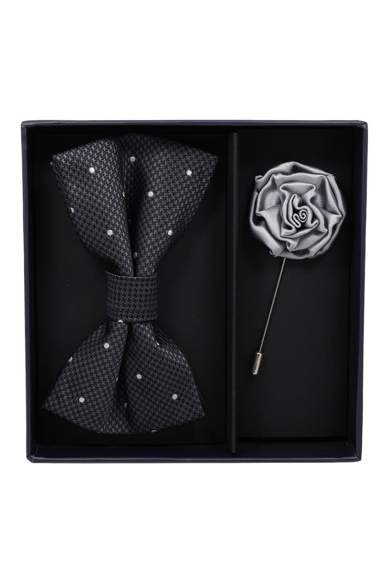 Bow Tie and Lapel Pin Set, Main, color, BLK/ GRY