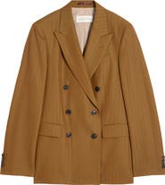 Dries Van Noten Barry Herringbone Stripe Double Breasted Wool Blend Sport Coat