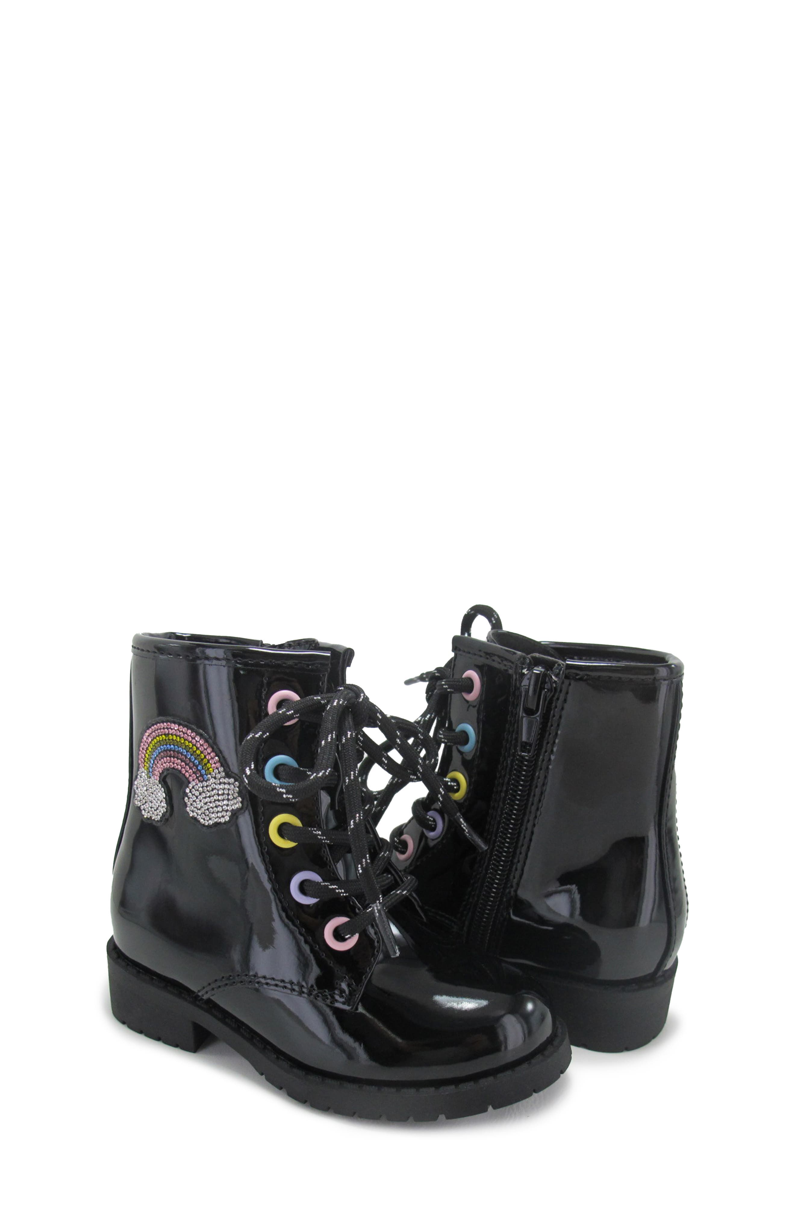 JELLYPOP Kids' Lil Jenna Rainbow Appliqué Boot, Alternate, color, Black