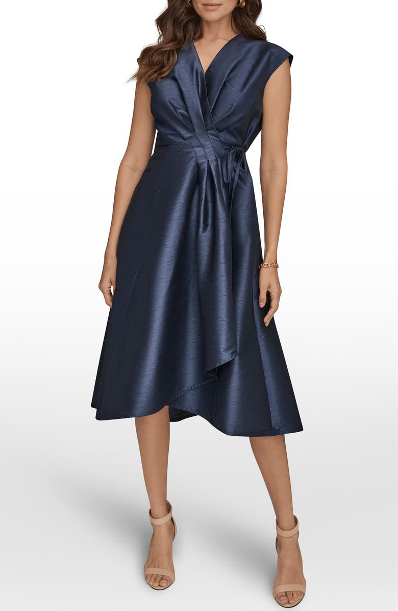Donna Karan New York Taffeta Wrap Midi Dress, Main, color, Taffeta Blue