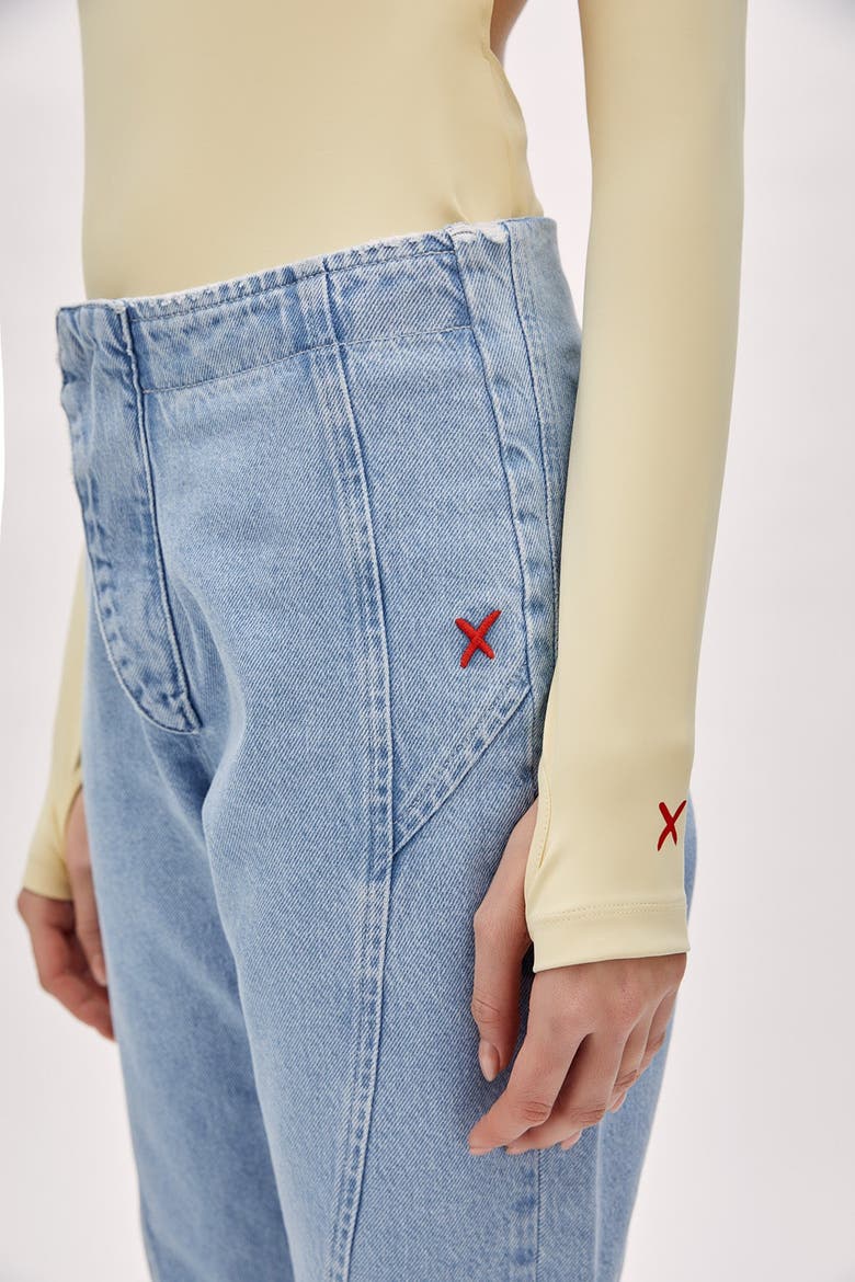 Cotton Stitch Detail Straight Denim, Alternate, color, blue