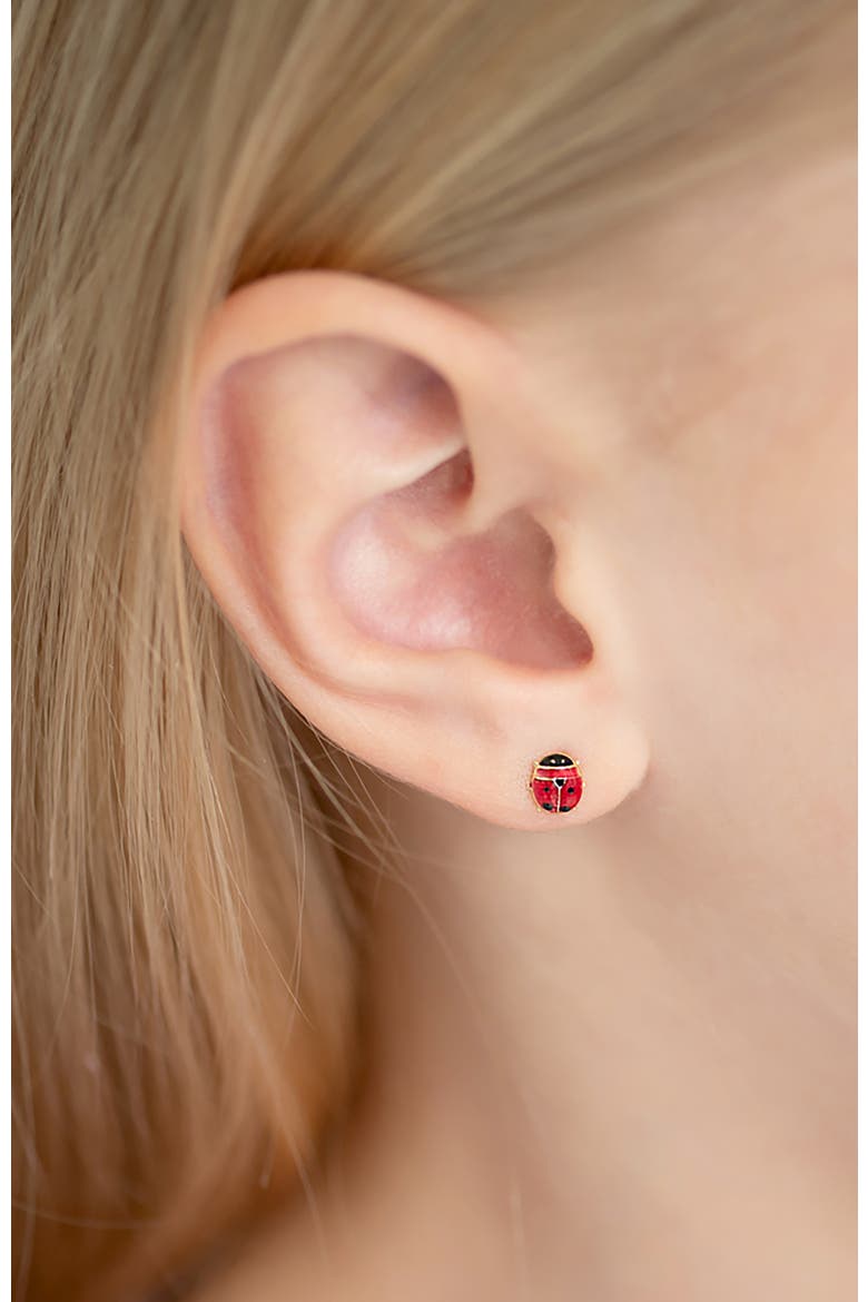 14k Colorful Ladybug Earrings, Alternate, color, Red
