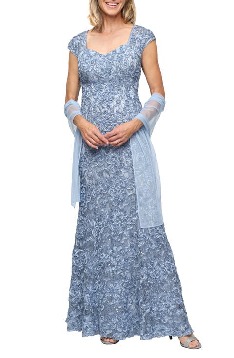 Soutache Mermaid Gown with Shawl (Petite)