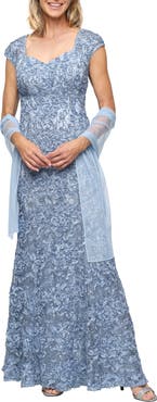 Alex Evenings Soutache Mermaid Gown with Shawl