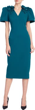 Badgley Mischka Collection Beaded Flower Stretch Crepe Cocktail Dress
