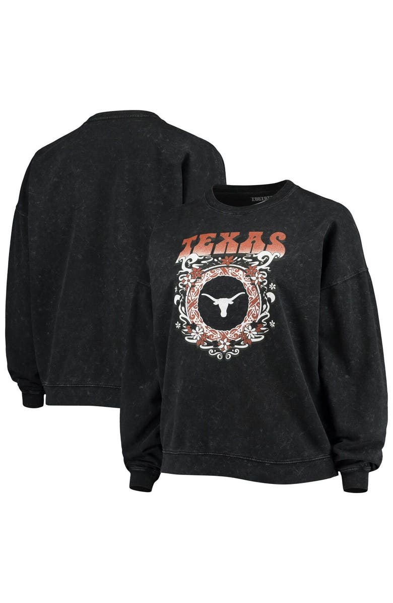 ZOOZATZ Women's ZooZatz Black Texas Longhorns Garment Wash Oversized Vintage Pullover Sweatshirt, Alternate, color,