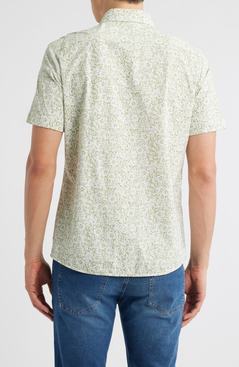 BOSS Roan Floral Short Sleeve Stretch Button-Up Shirt, Alternate, color, Medium Green