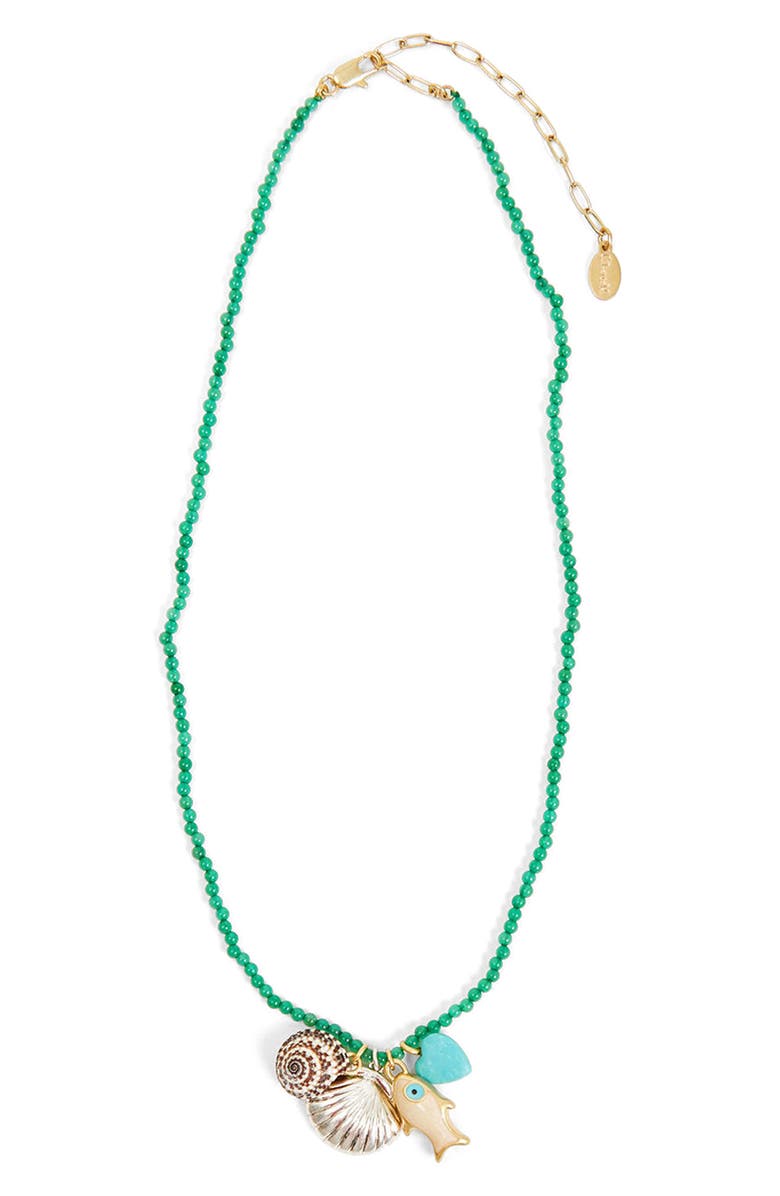 Clare V. Beaded Charm Necklace, Main, color, Green Multi