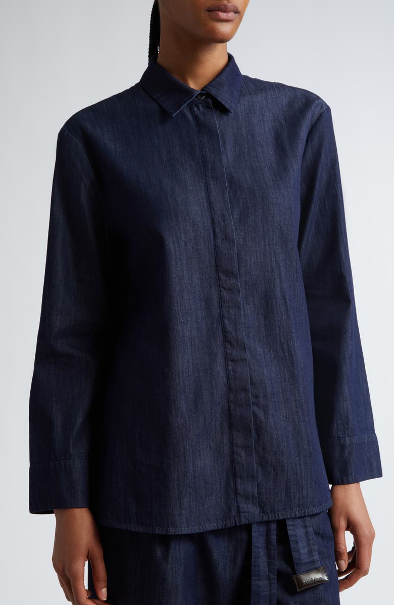 Max Mara Salice Denim Button-Up Shirt, Alternate, color, 