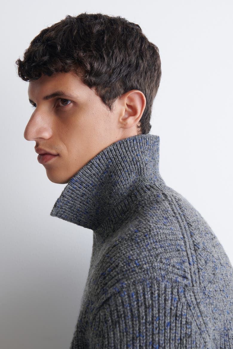 Donegal-effect Wool-cotton Polo Sweater, Alternate, color, GRAY / COBALT