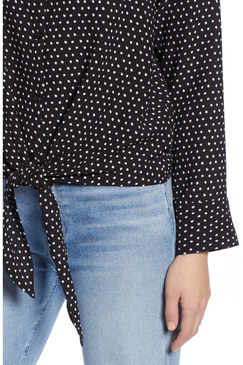 Tie Front Top, Alternate, color, BLACK- WHITE DOT
