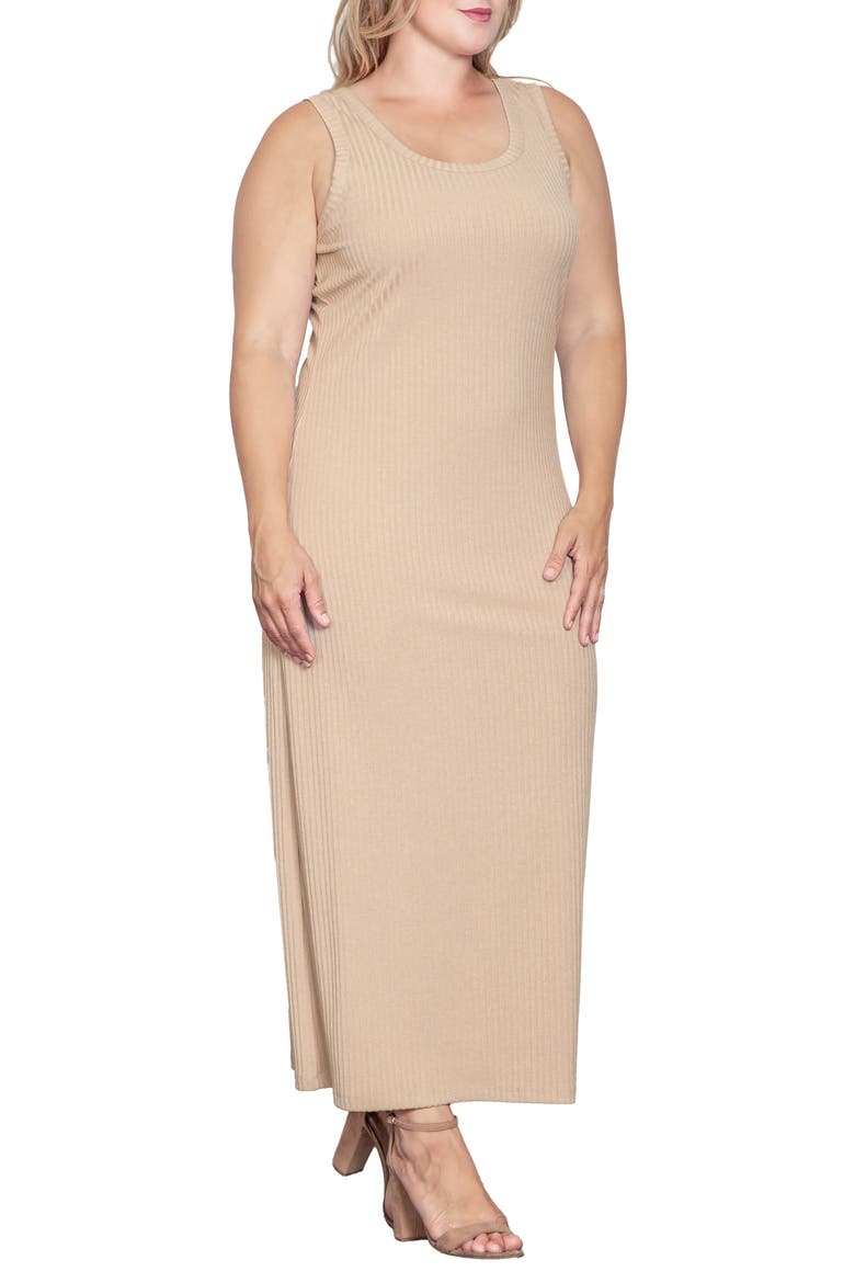 Sleeveless Rib Maxi Dress, Alternate, color, WHEAT