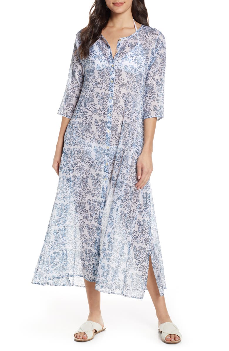 Roller Rabbit Printed Long Cover-Up Dress, Main, color, Cloud