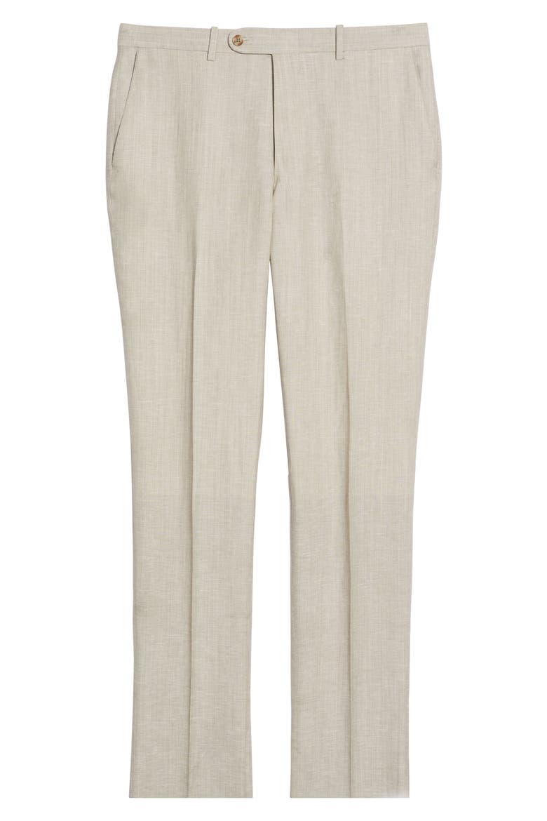 Harker Tan Mélange Flat Front Wool & Linen Dress Pants, Alternate, color, TAN