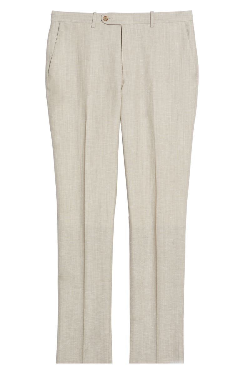 Peter Millar Harker Tan Mélange Flat Front Wool & Linen Dress Pants, Alternate, color, Tan