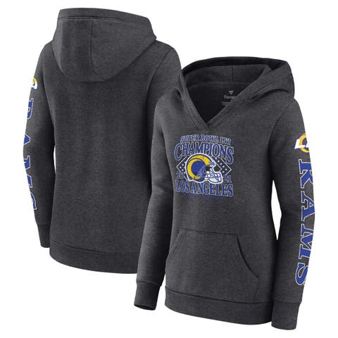 Women's Fanatics Branded Heathered Charcoal Los Angeles Rams Super Bowl LVI Champions Retro Pullover Hoodie
