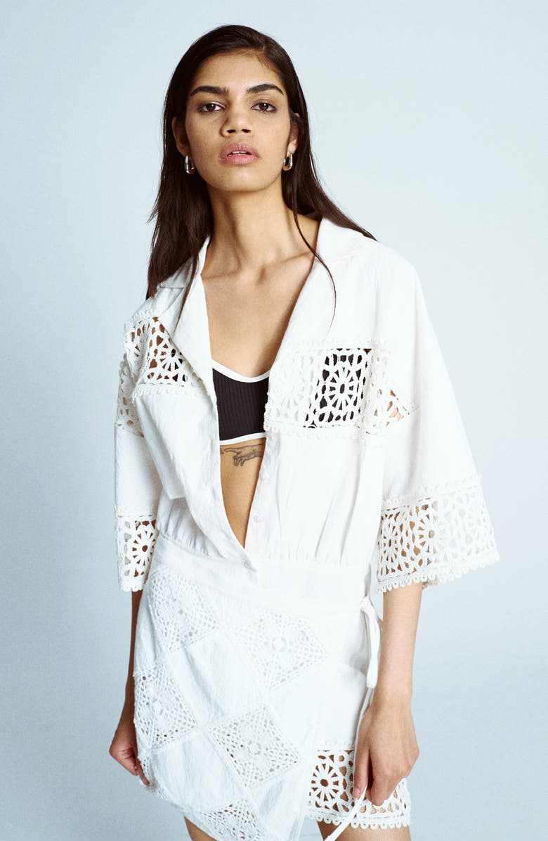 Topshop Open Stitch Wrap Dress, Alternate, color, White