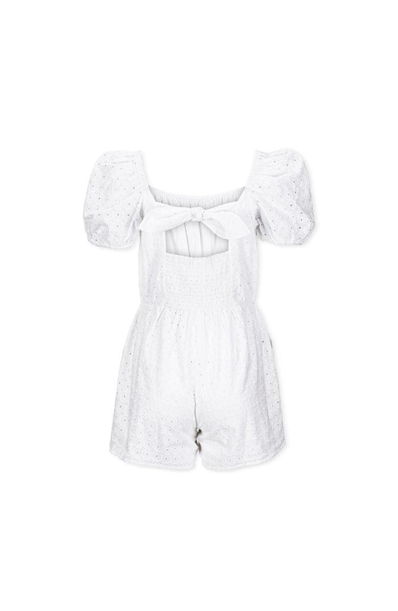 Hope & Henry Women's Organic Puff Sleeve Eyelet Romper, Alternate, color, White Circle Grid Eyelet