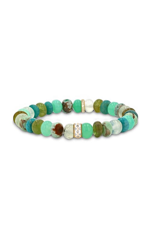 Sheryl Lowe Yg Green Mix 8mm Bead Bracelet With Scattered Diamond Donut In Multi