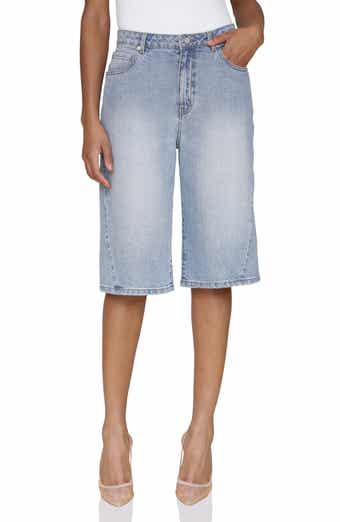 Avec Les Filles High Waist Wide Leg Denim Bermuda Shorts