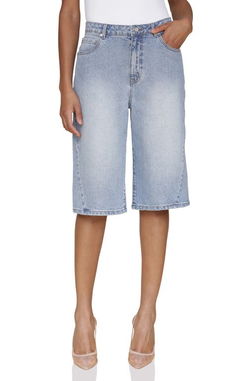 Avec Les Filles High Waist Wide Leg Denim Bermuda Shorts In Badlands Wash