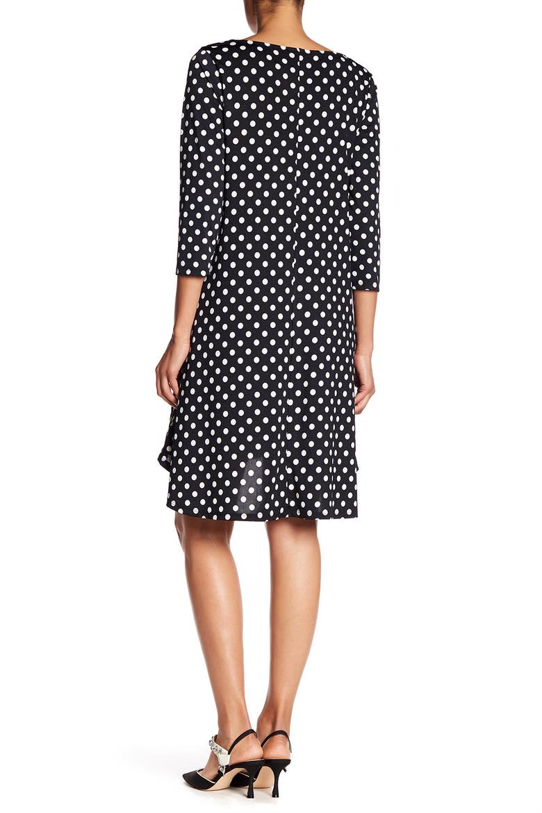 Three-Quarter Sleeve Stretch Knit Trapeze Dress, Alternate, color, BLKIVY