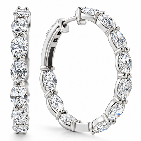 8ct Oval Diamond Hoops 14k Gold Lab Grown 1" Tall