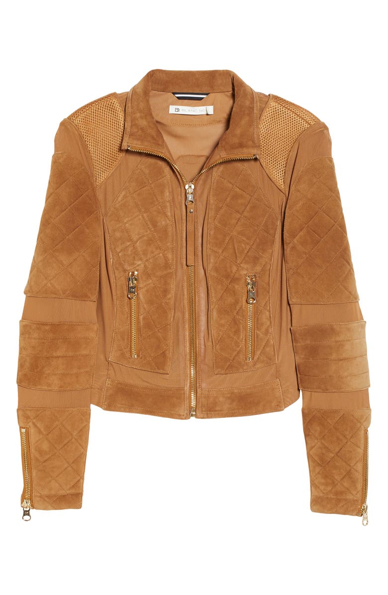 Blanc Noir Mesh Suede Moto Jacket, Alternate, color,