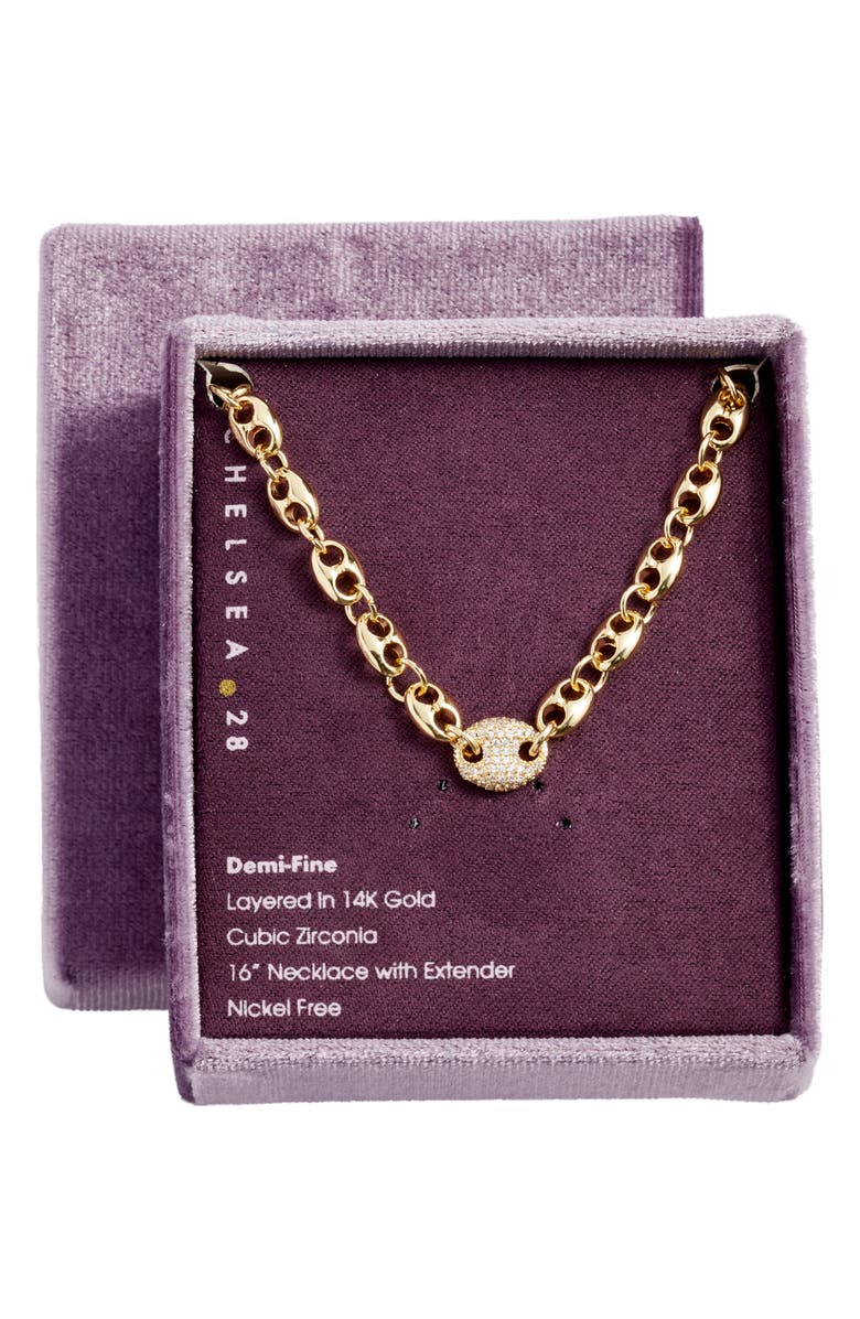 Chelsea28 Pavé Cubic Zirconia Mariner Chain Necklace, Main, color, Clear- Gold