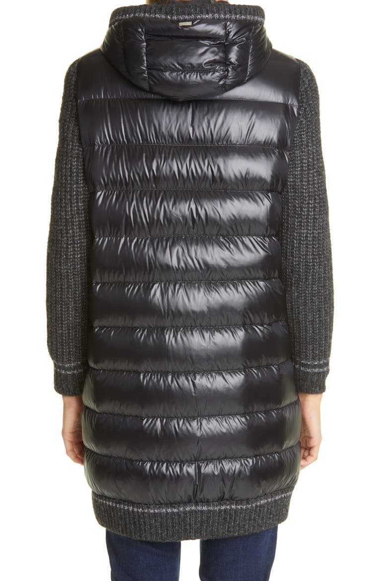 Sweater Sleeve Hooded Down Puffer Coat, Alternate, color, BLACK