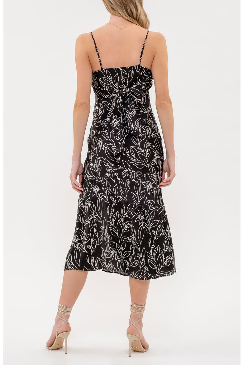 Leaf Print Midi Dress, Alternate, color, BLACK
