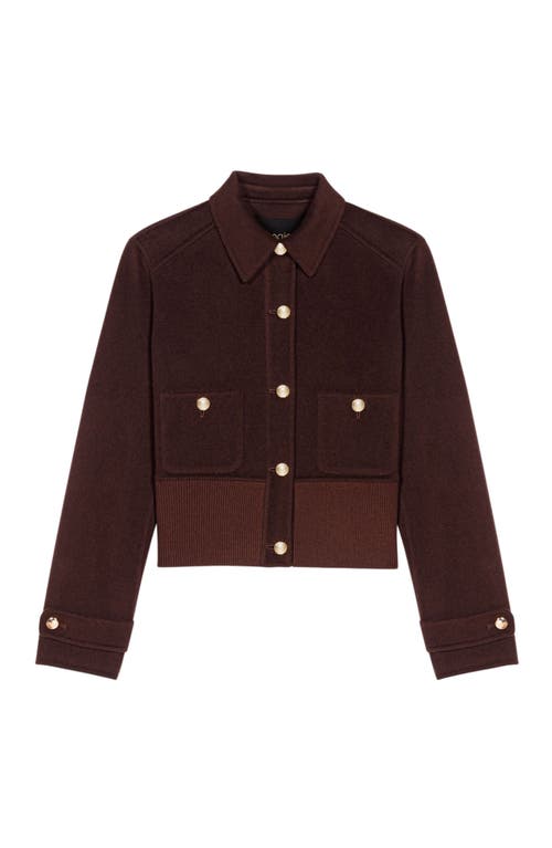 Maje Short Reversible Coat In Brown