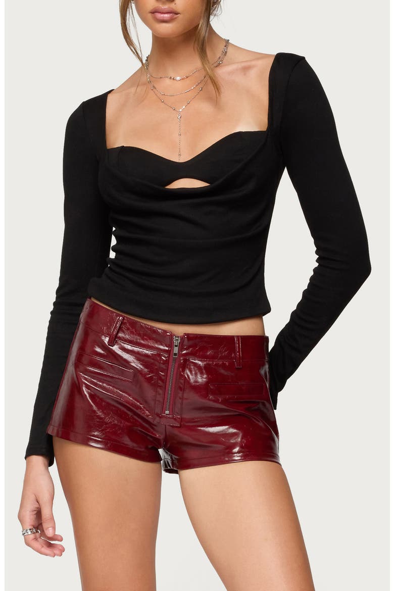 Oaklyn Layered Long Sleeve Crop Top, Main, color, BLACK